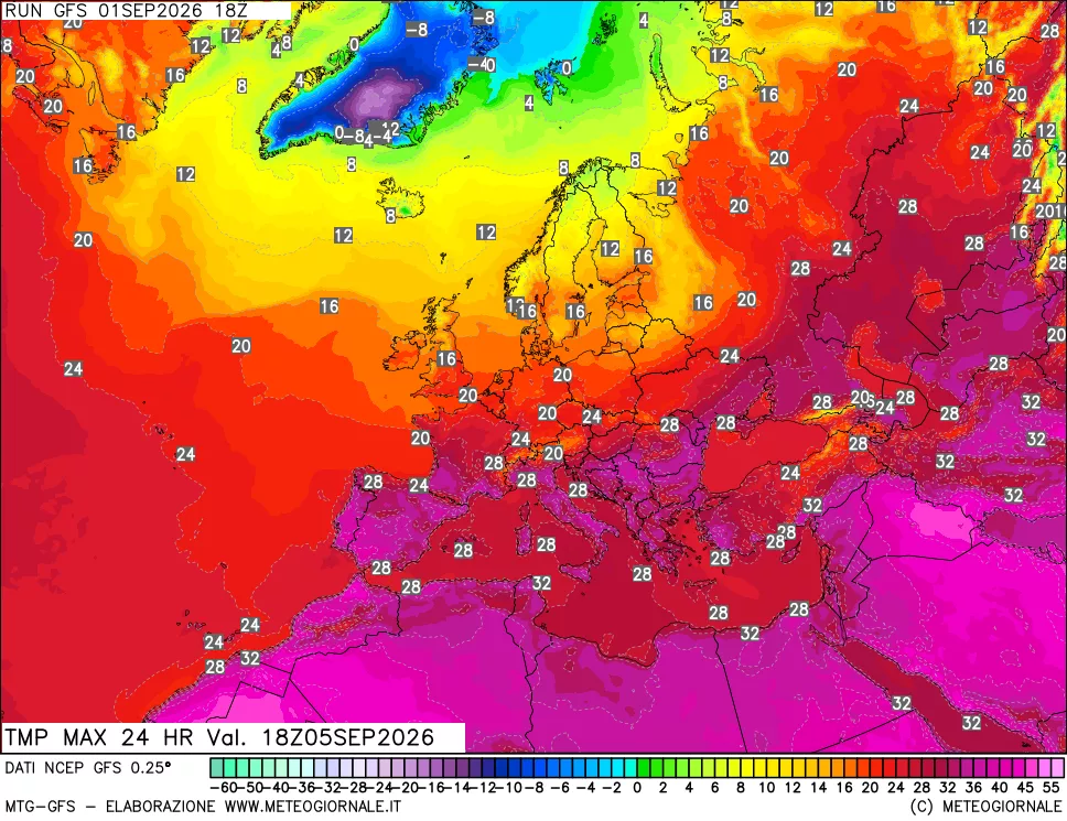 mappa Temperatura massima 24 ore