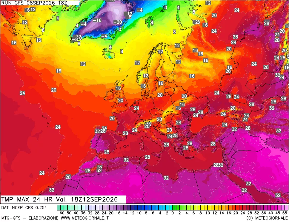 mappa Temperatura massima 24 ore