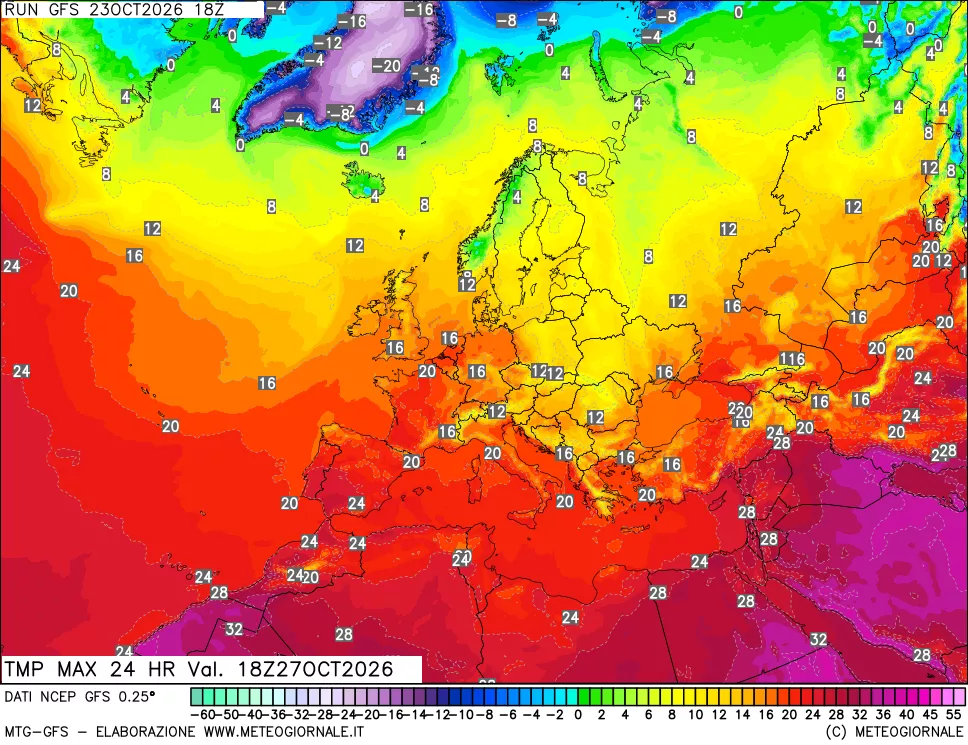 mappa Temperatura massima 24 ore