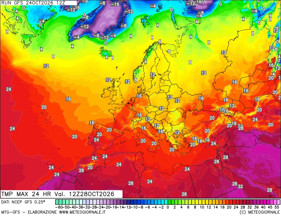 mappa Temperatura massima 24 ore
