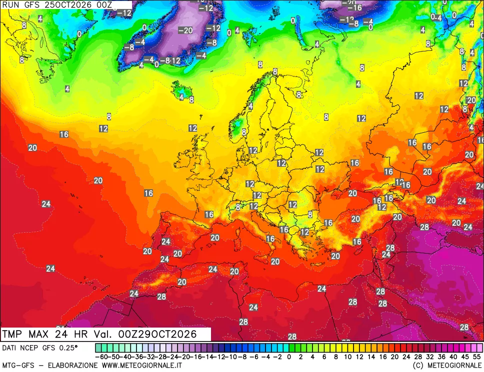 mappa Temperatura massima 24 ore