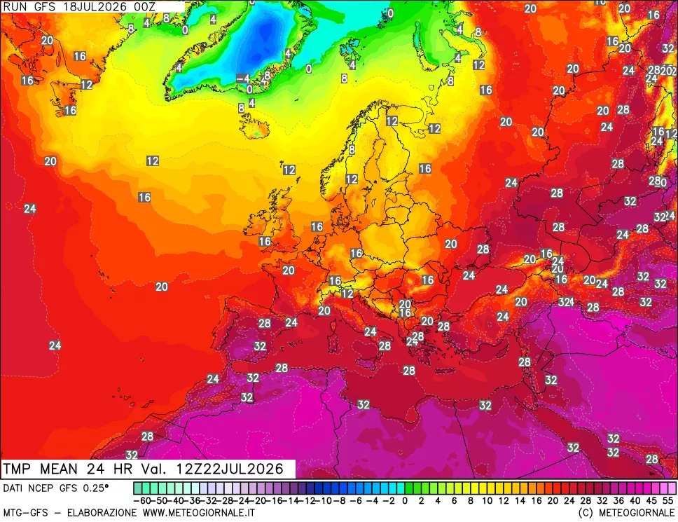 mappa Temperatura media 24 ore