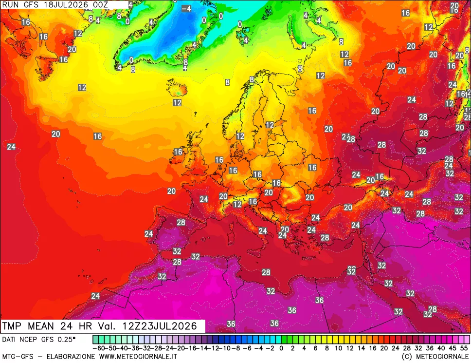 mappa Temperatura media 24 ore