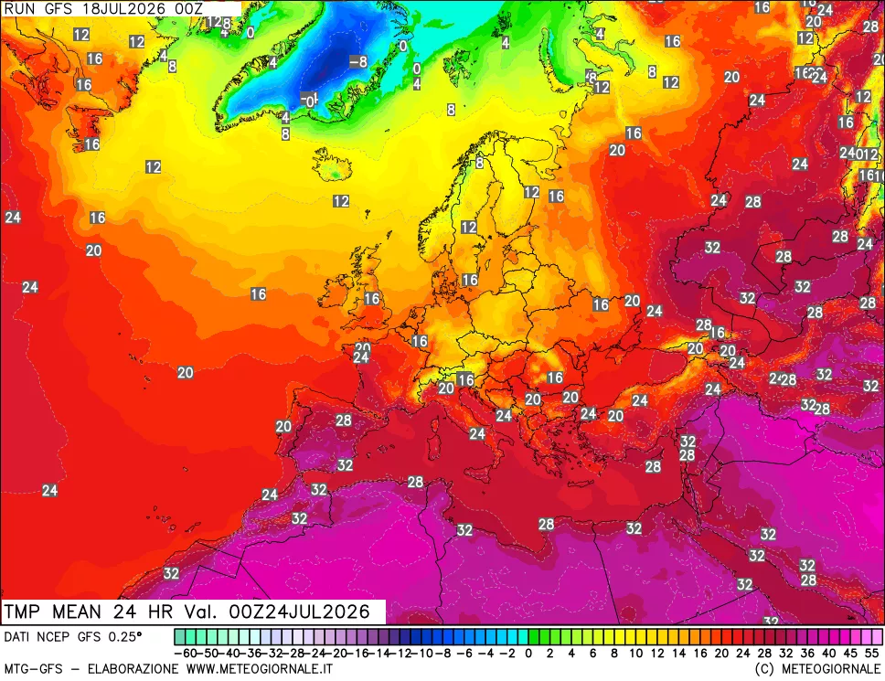 mappa Temperatura media 24 ore