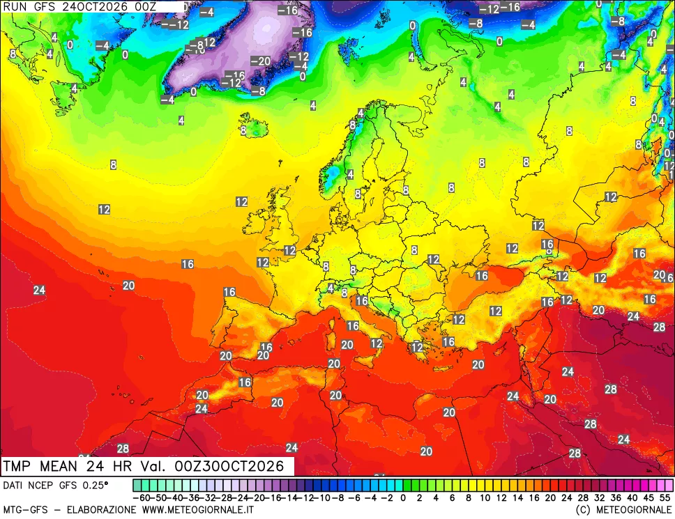 mappa Temperatura media 24 ore