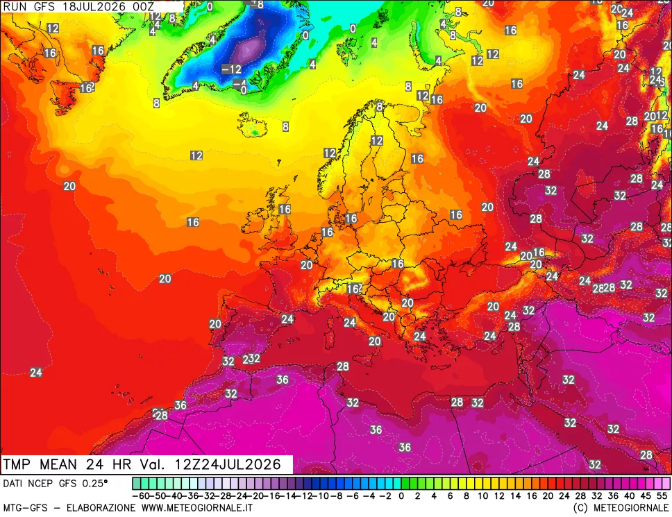 mappa Temperatura media 24 ore