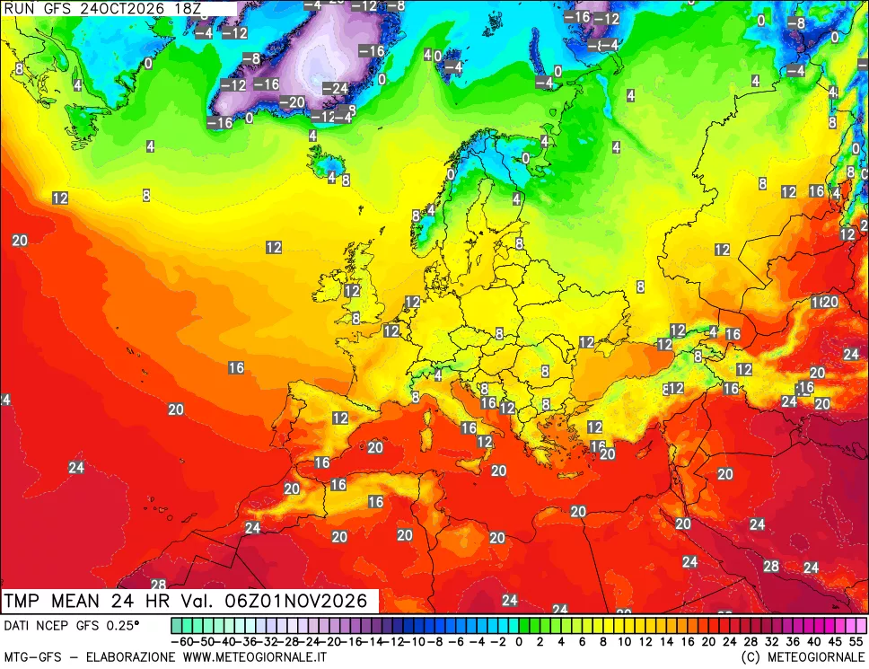 mappa Temperatura media 24 ore