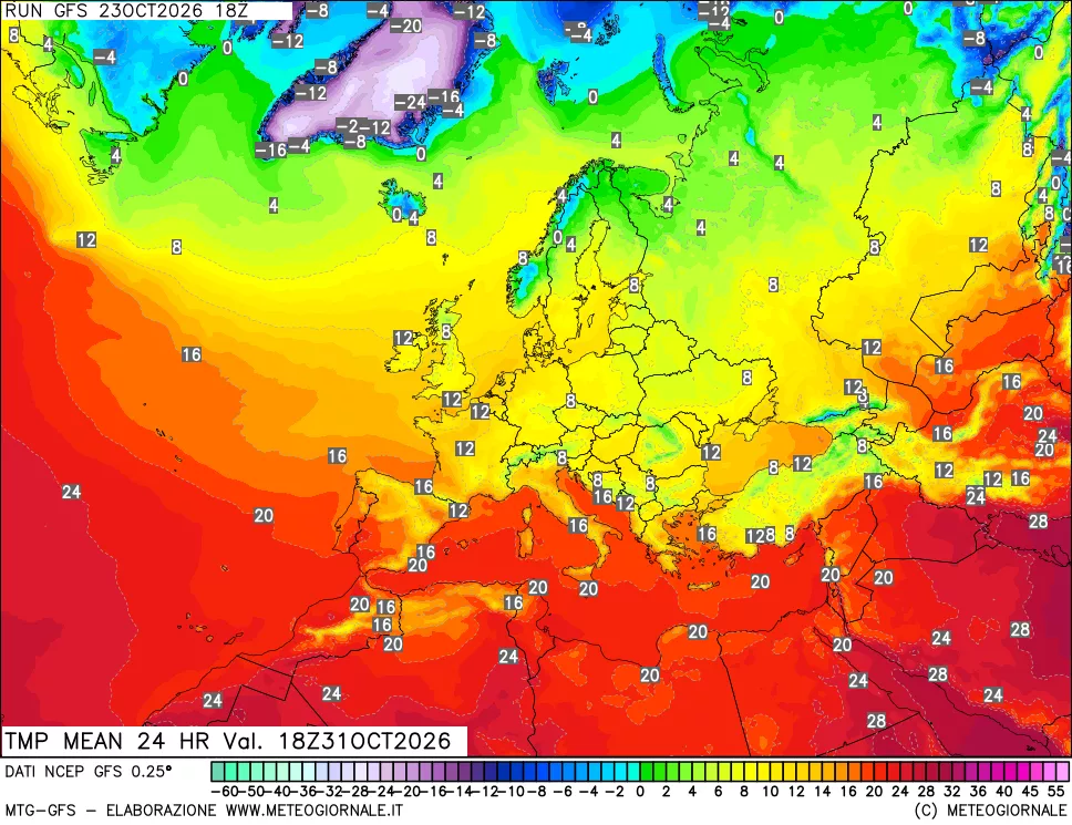 mappa Temperatura media 24 ore