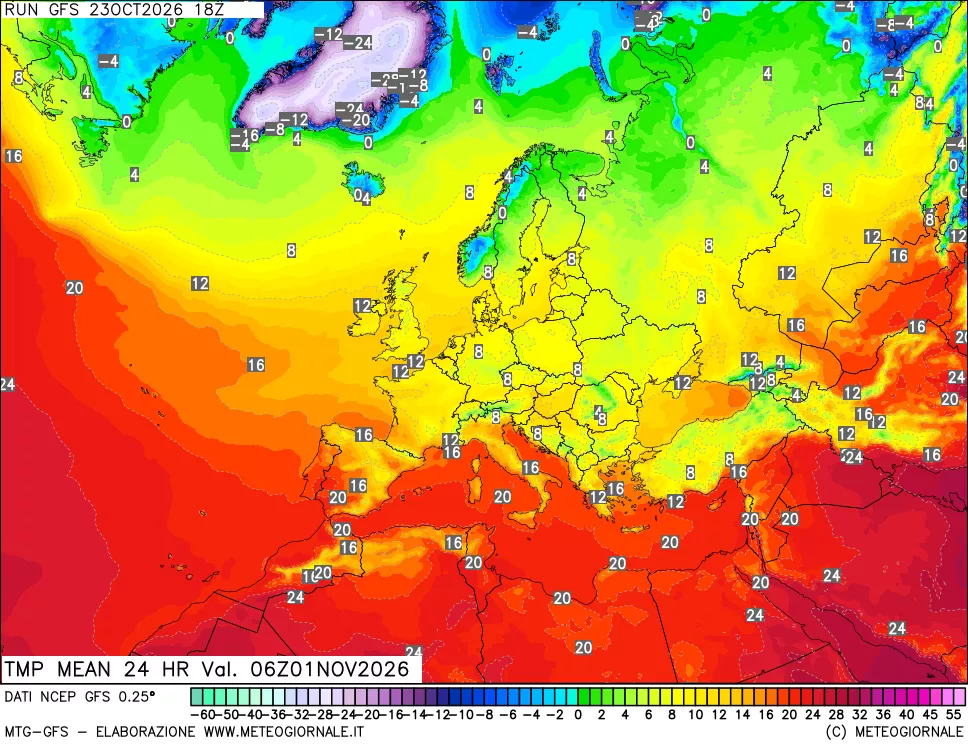 mappa Temperatura media 24 ore