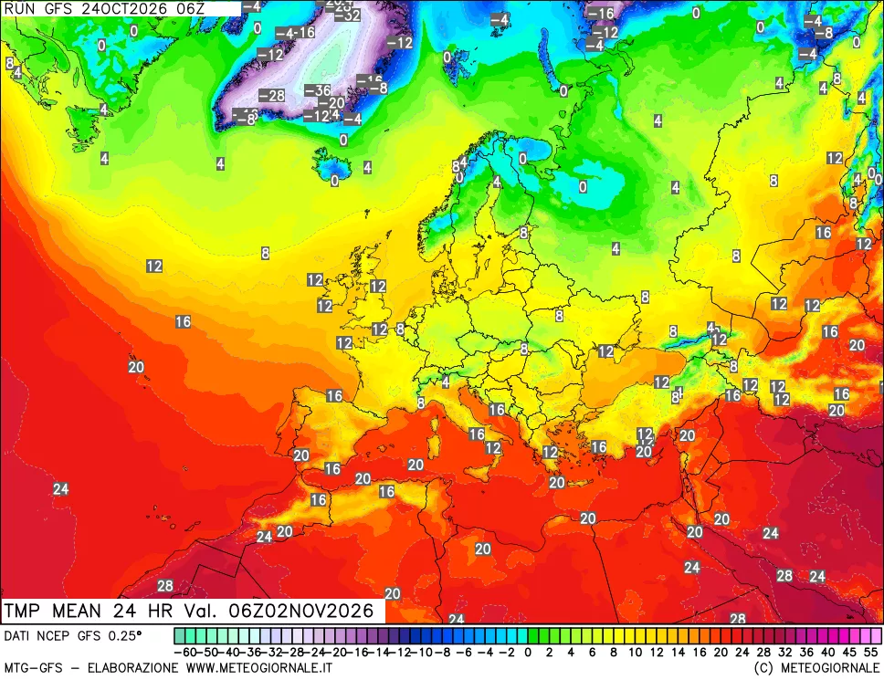 mappa Temperatura media 24 ore