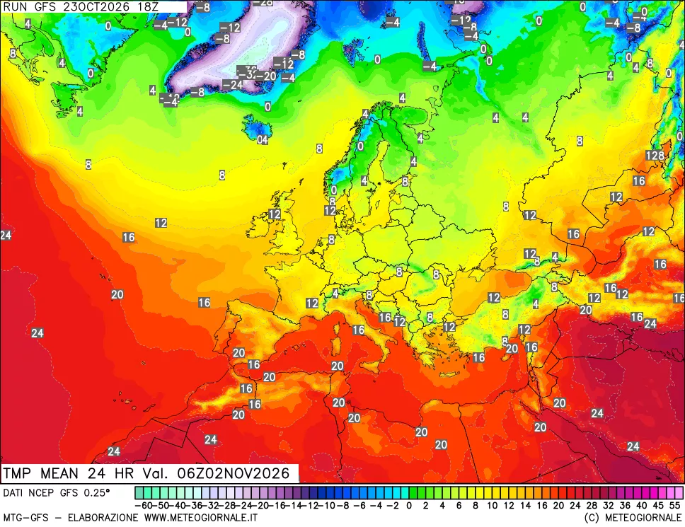 mappa Temperatura media 24 ore