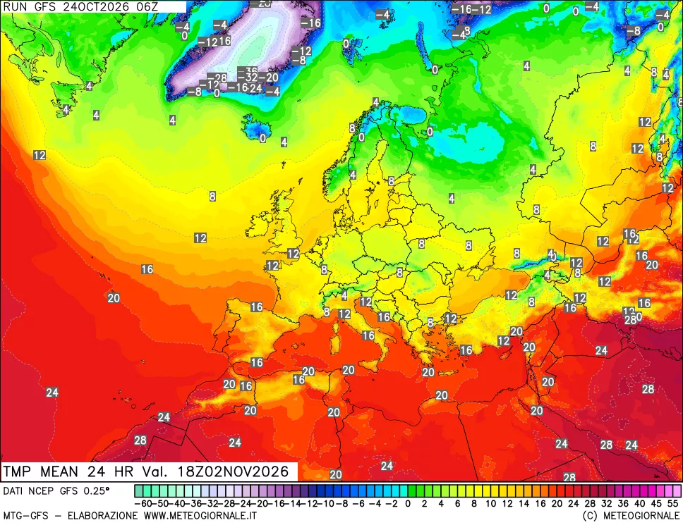 mappa Temperatura media 24 ore