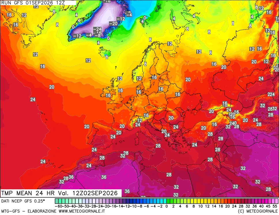 mappa Temperatura media 24 ore