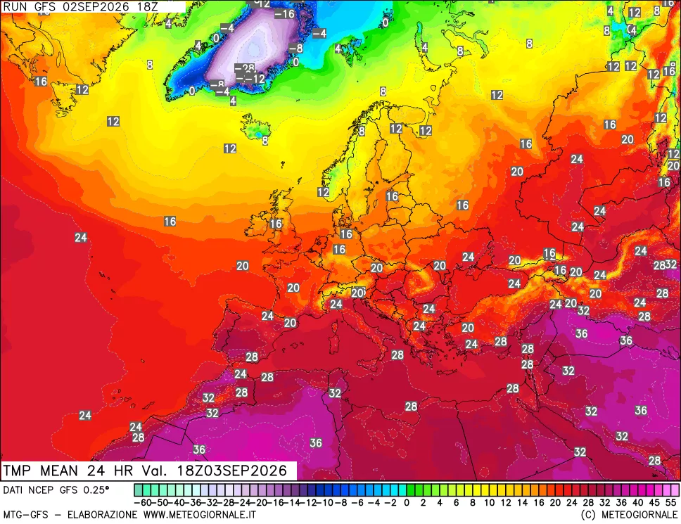 mappa Temperatura media 24 ore