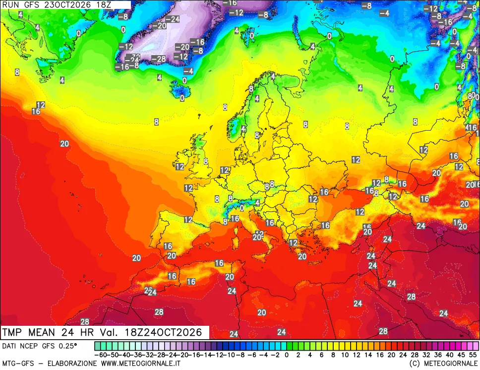 mappa Temperatura media 24 ore