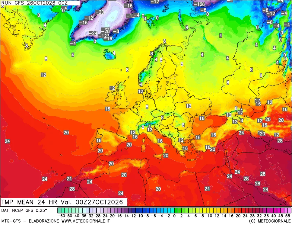 mappa Temperatura media 24 ore