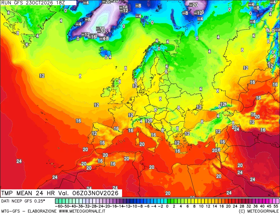 mappa Temperatura media 24 ore