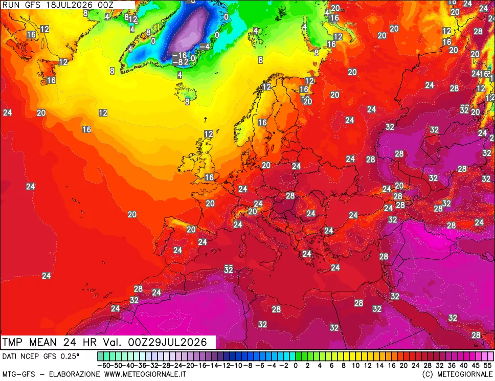 mappa Temperatura media 24 ore