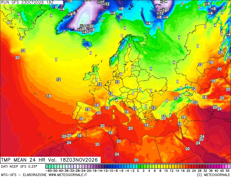 mappa Temperatura media 24 ore