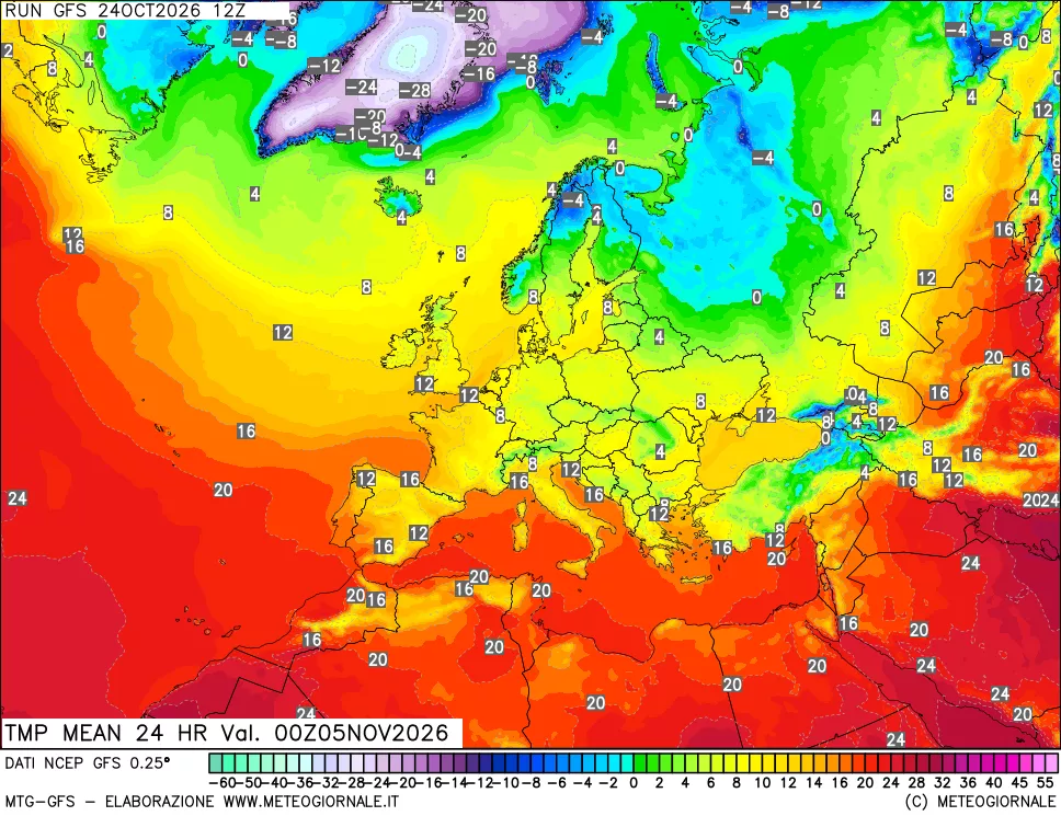 mappa Temperatura media 24 ore