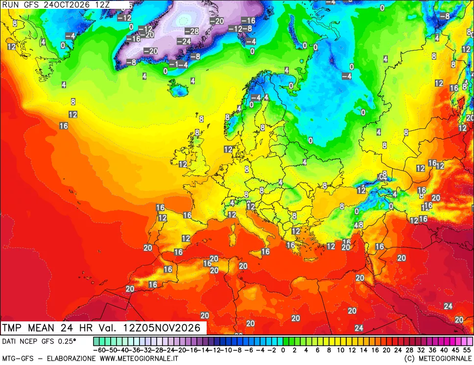 mappa Temperatura media 24 ore
