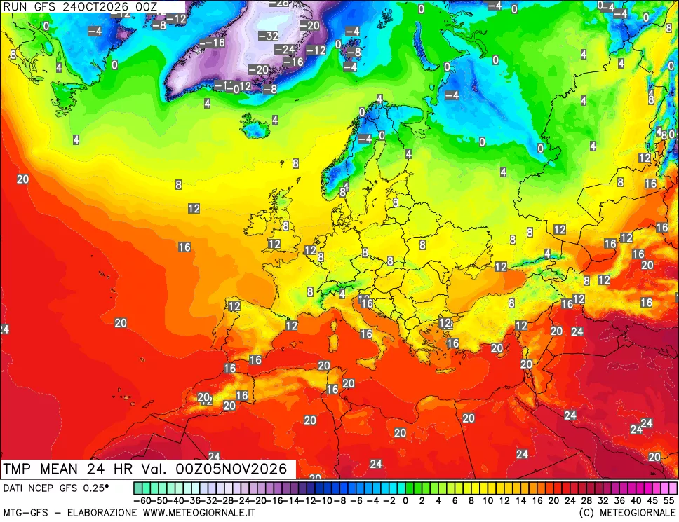 mappa Temperatura media 24 ore