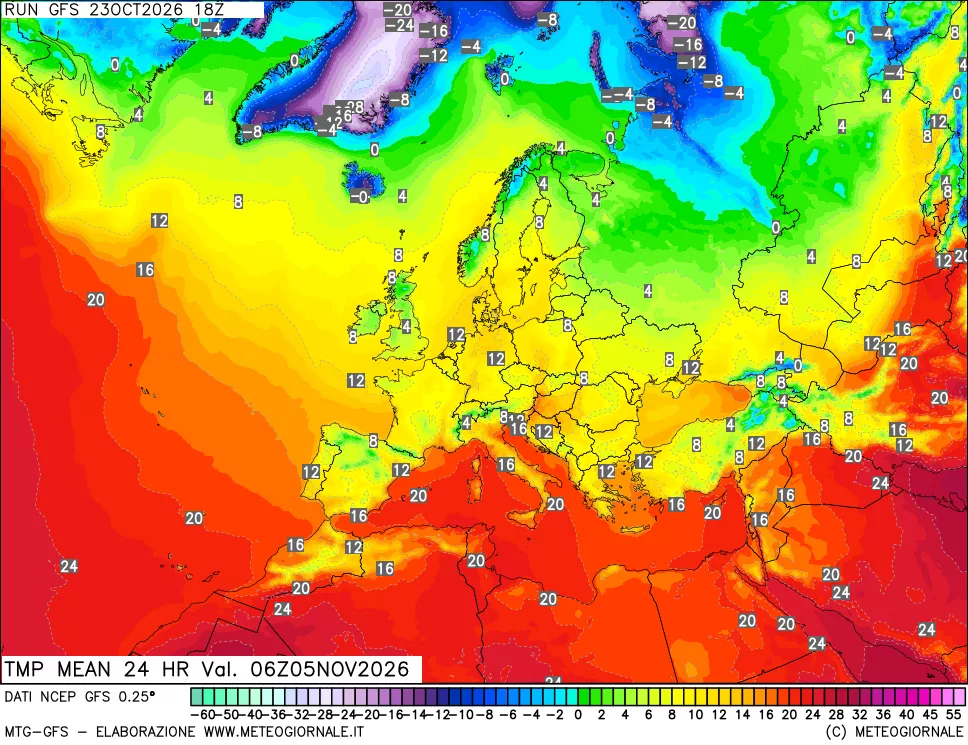 mappa Temperatura media 24 ore