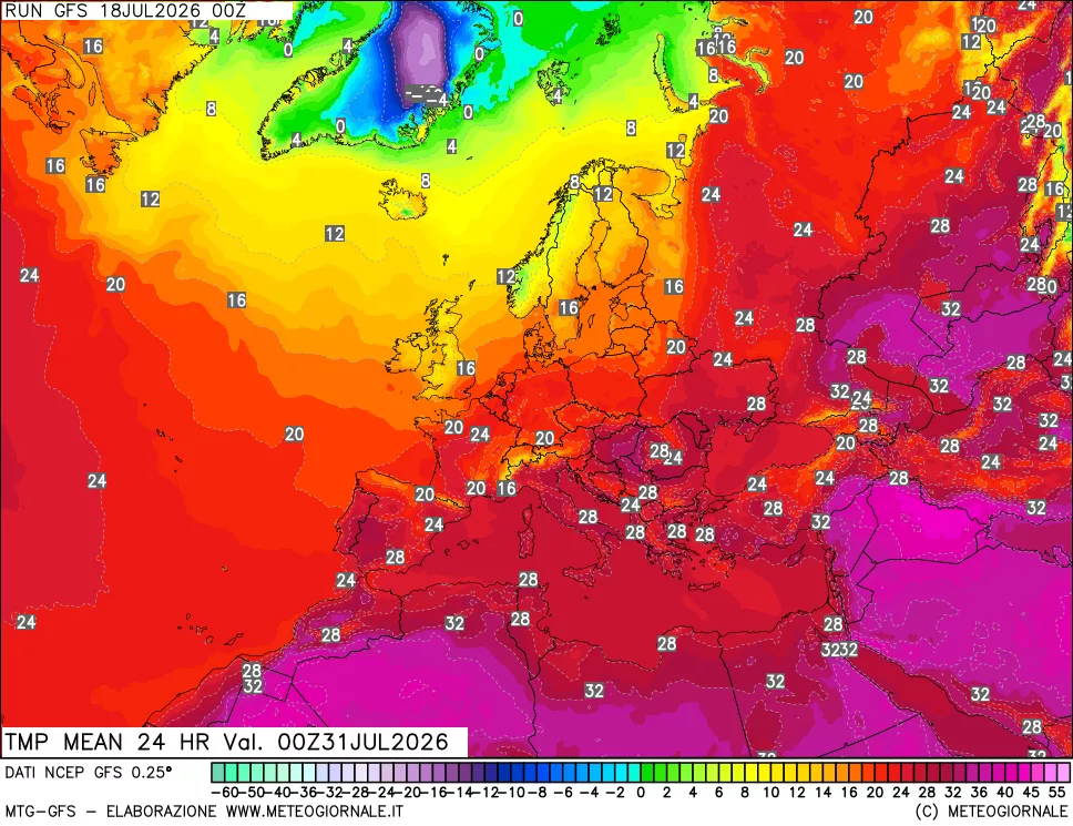 mappa Temperatura media 24 ore