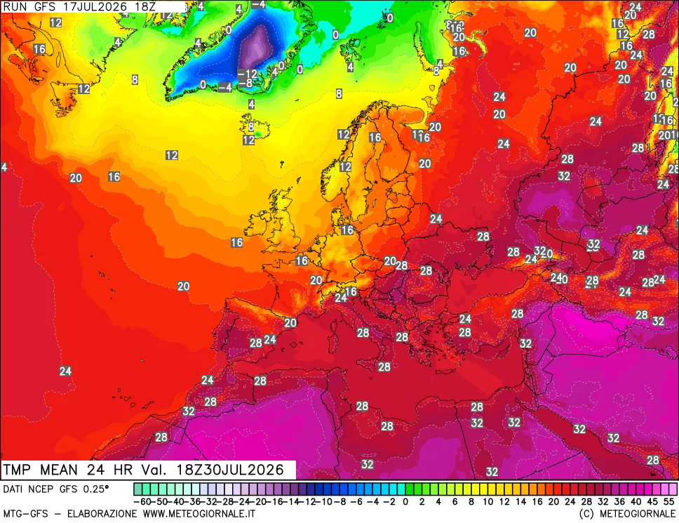 mappa Temperatura media 24 ore