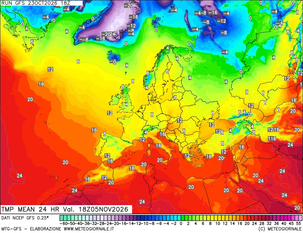mappa Temperatura media 24 ore