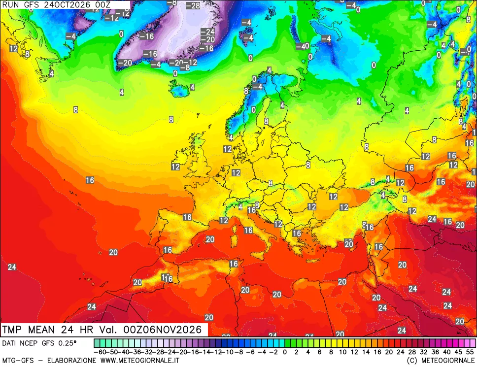 mappa Temperatura media 24 ore