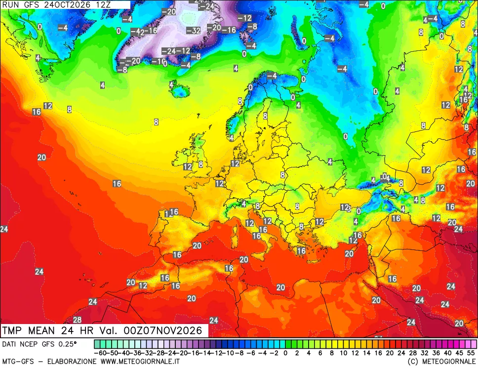 mappa Temperatura media 24 ore