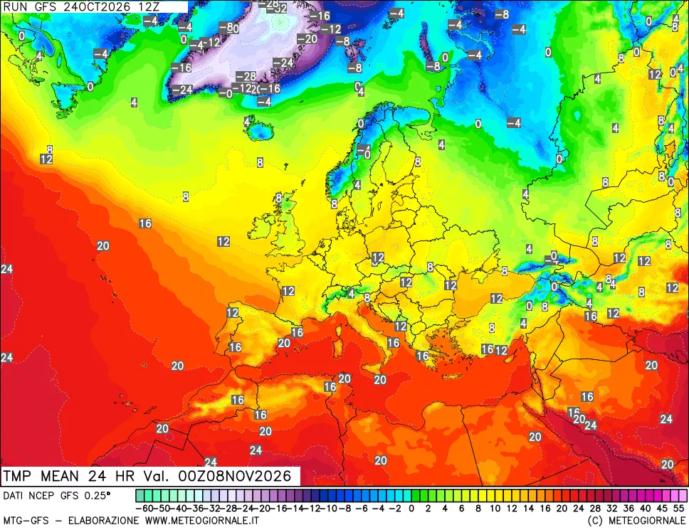 mappa Temperatura media 24 ore