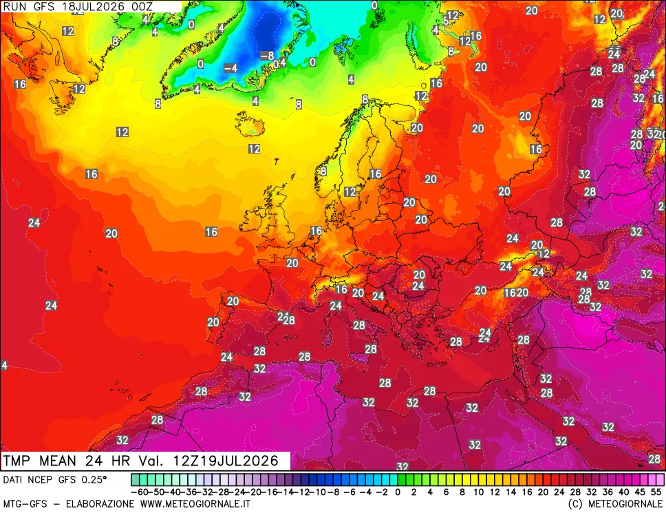 mappa Temperatura media 24 ore