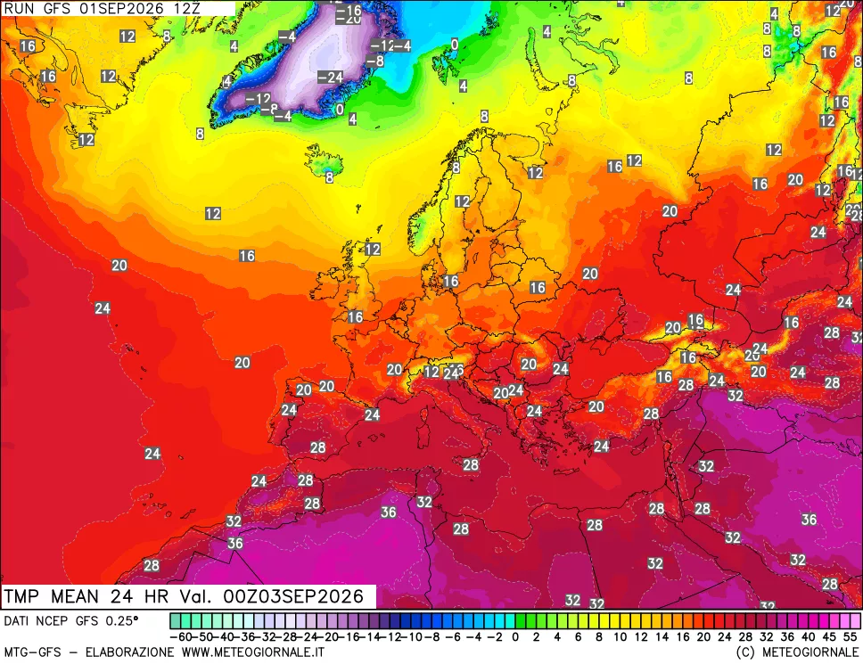 mappa Temperatura media 24 ore