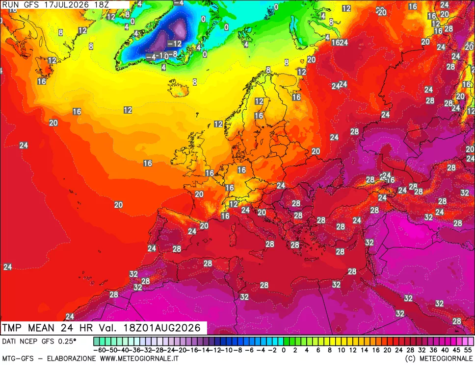 mappa Temperatura media 24 ore