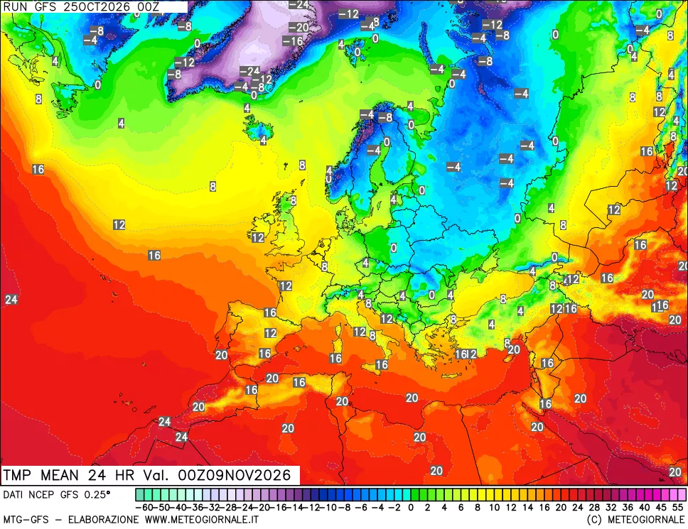 mappa Temperatura media 24 ore