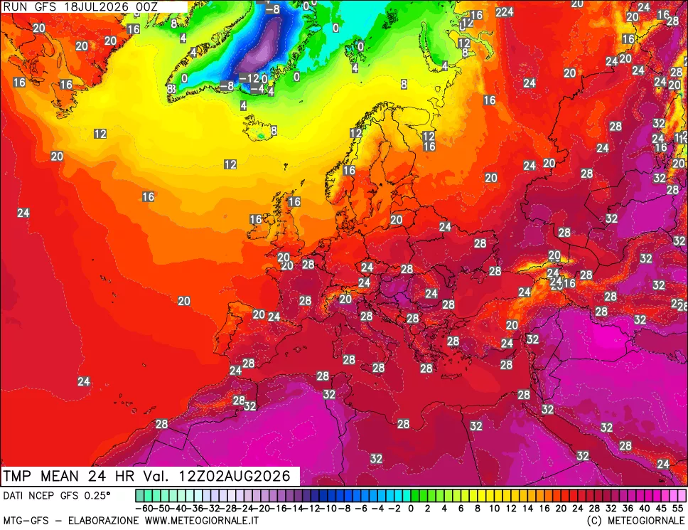 mappa Temperatura media 24 ore