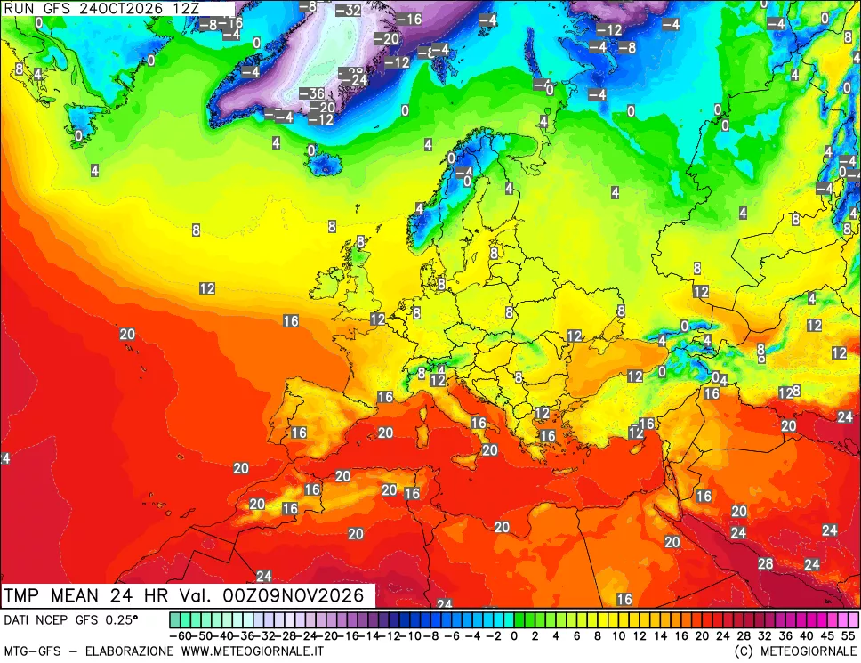 mappa Temperatura media 24 ore