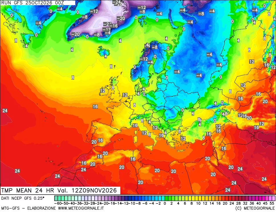 mappa Temperatura media 24 ore