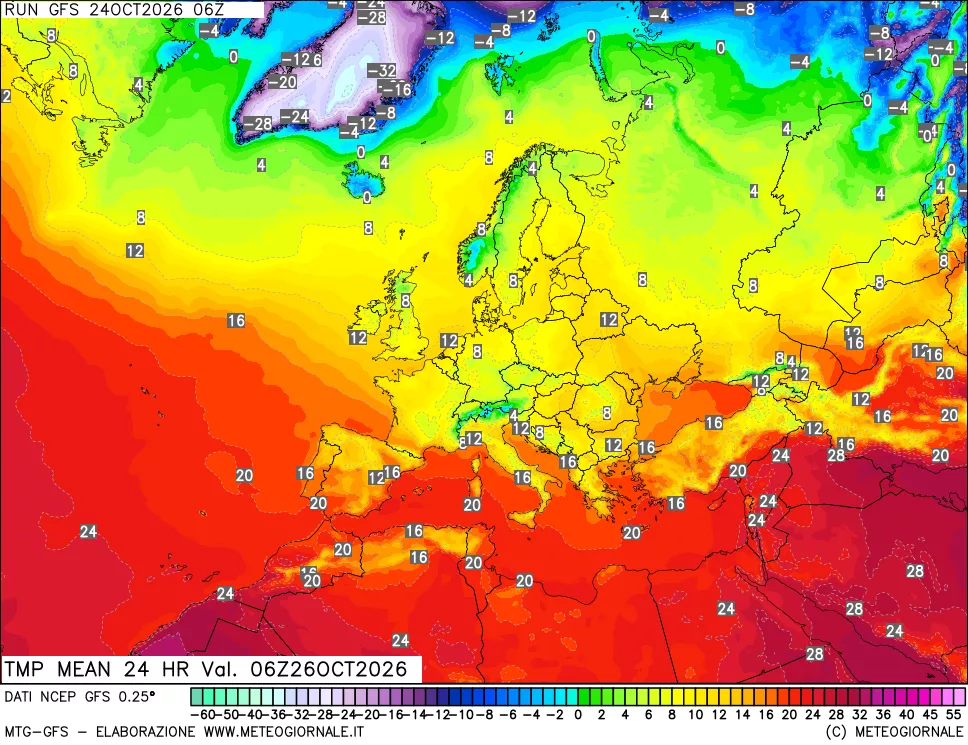 mappa Temperatura media 24 ore