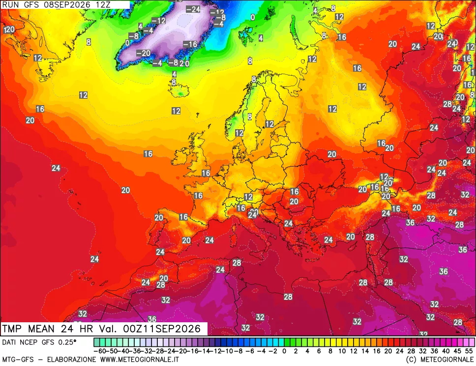 mappa Temperatura media 24 ore