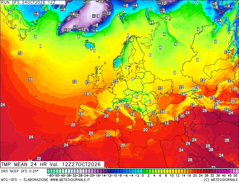 mappa Temperatura media 24 ore