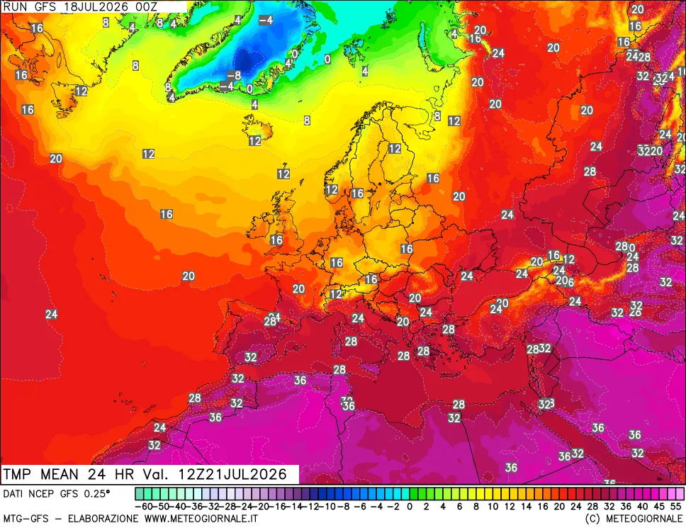 mappa Temperatura media 24 ore