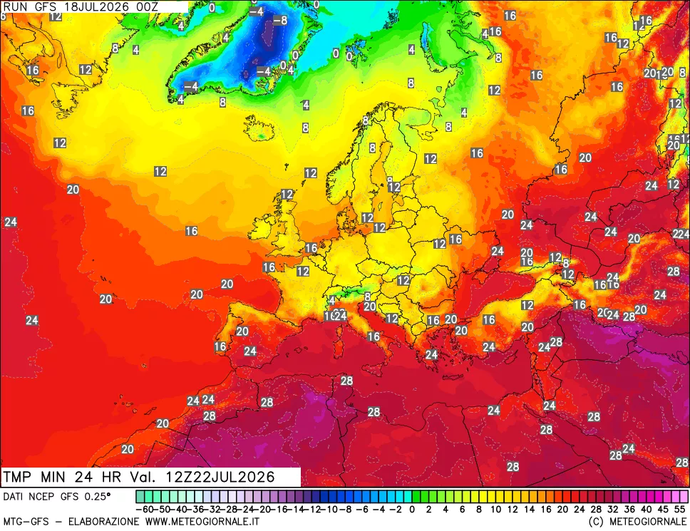 mappa Temperatura minima 24 ore