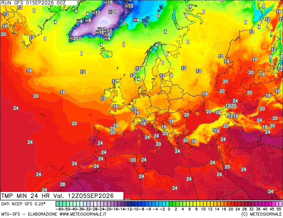 mappa Temperatura minima 24 ore