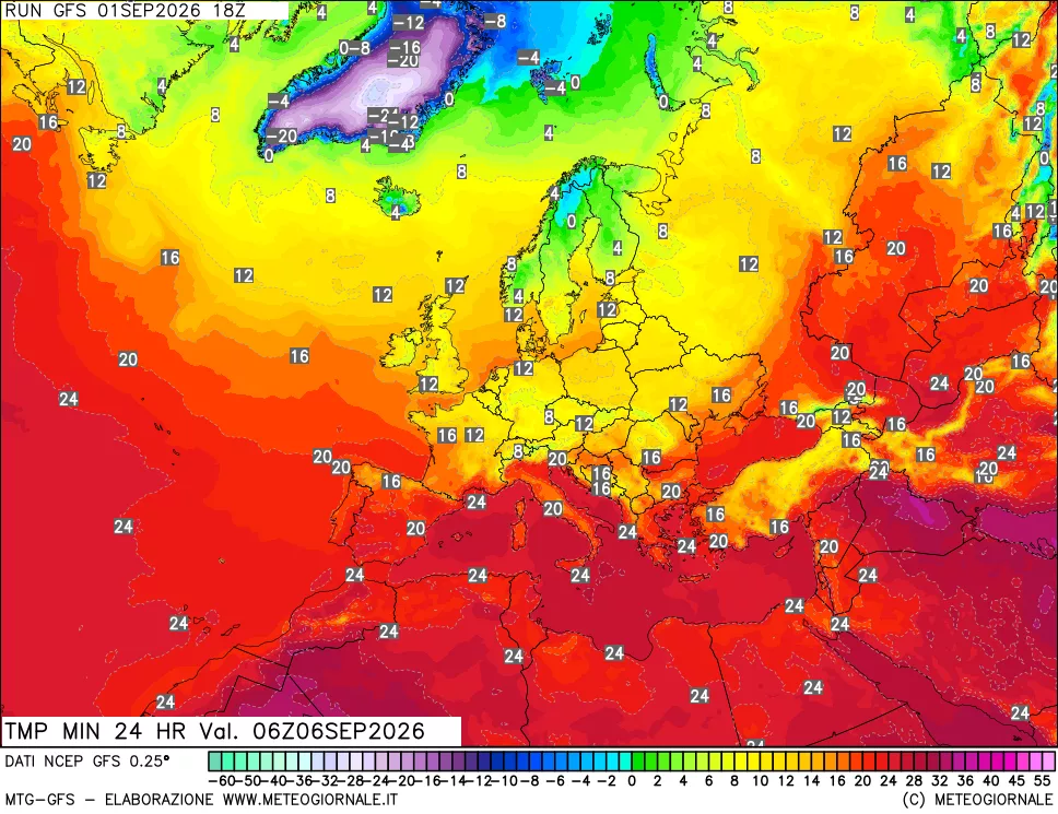 mappa Temperatura minima 24 ore