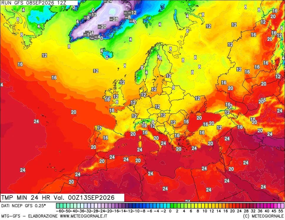 mappa Temperatura minima 24 ore