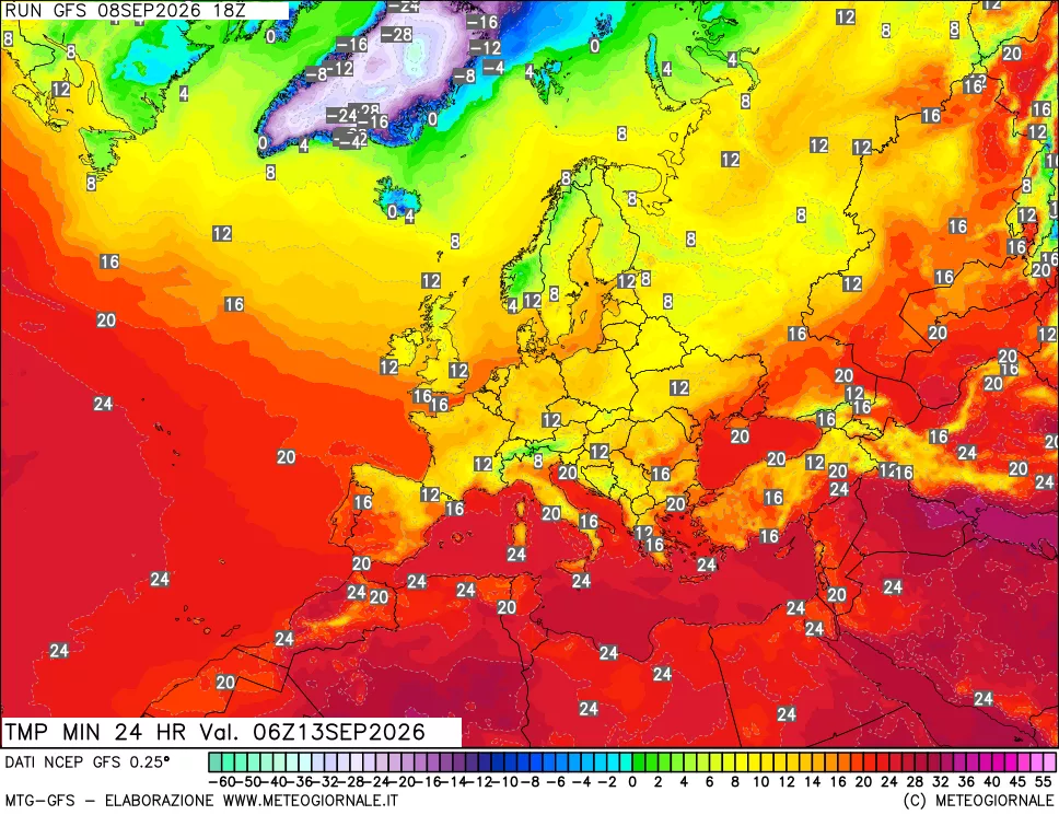 mappa Temperatura minima 24 ore
