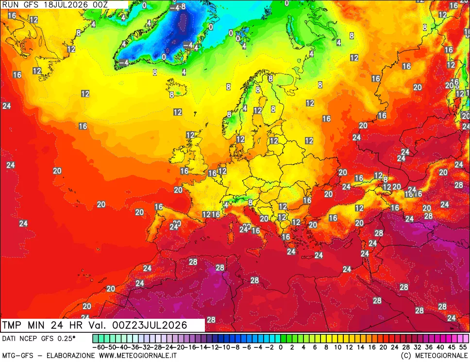 mappa Temperatura minima 24 ore